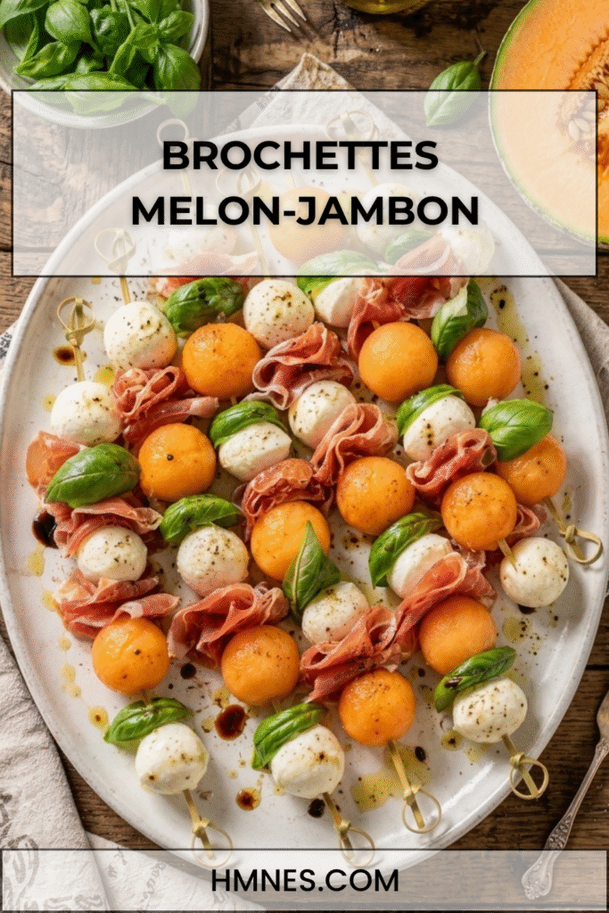 Brochettes de melon au jambon cru et à la mozzarella