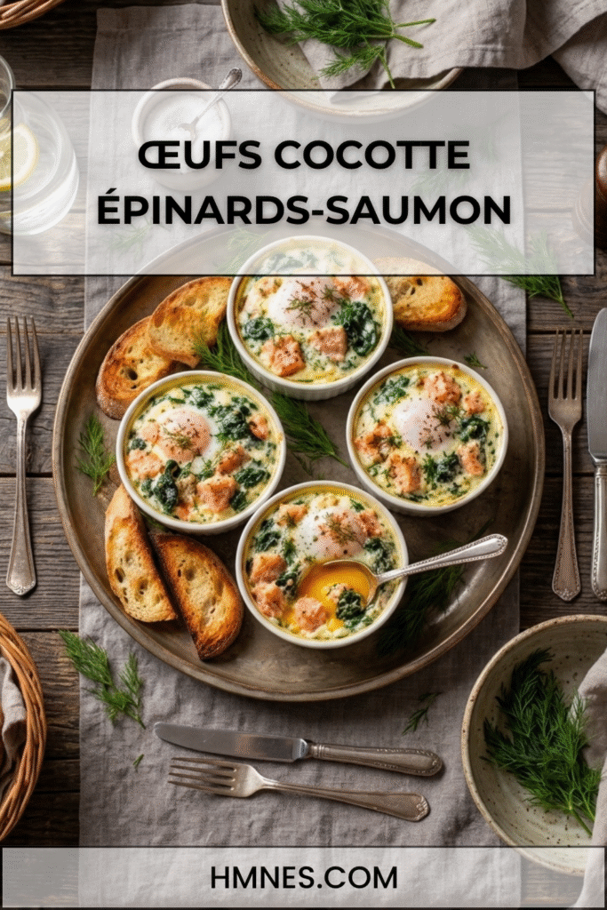Œufs cocotte aux épinards et au saumon avec jaune coulant