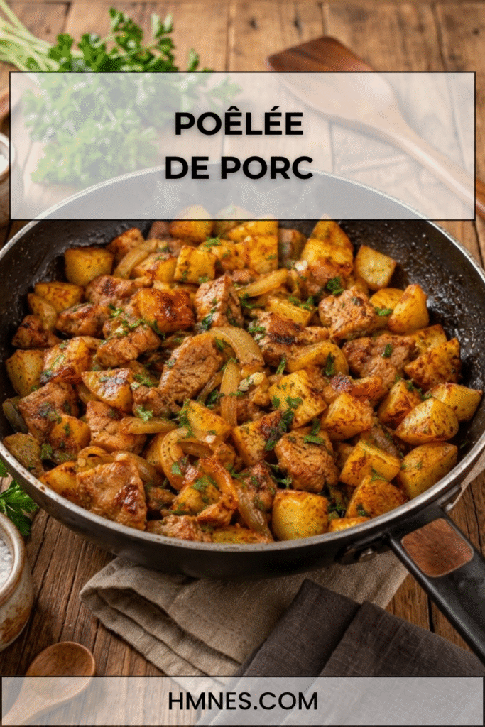 Poêlée de porc avec pommes de terre dorées et persil