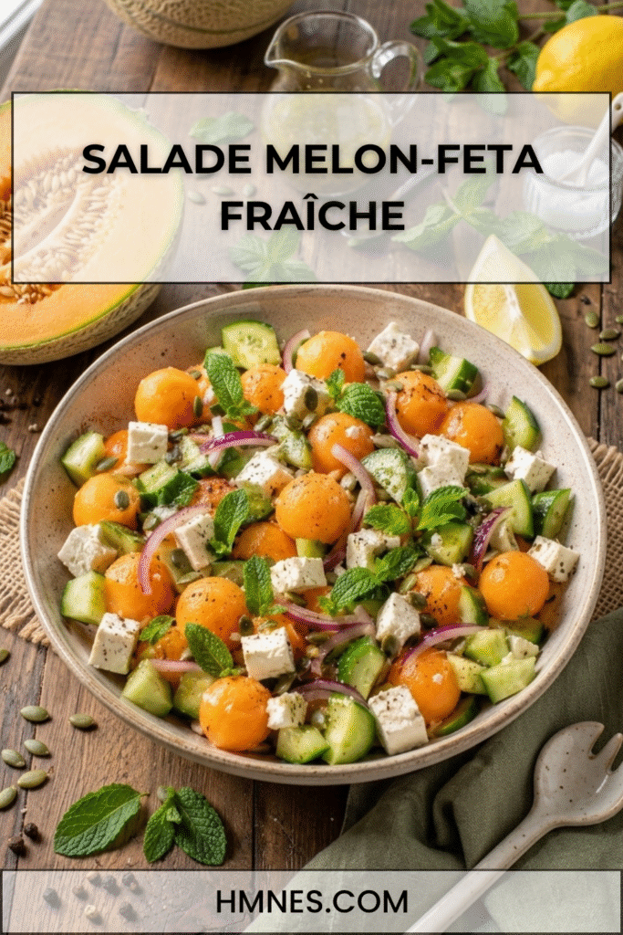 Salade melon-feta , concombre et menthe fraîche
