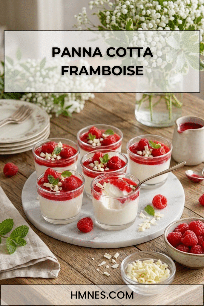 Panna cotta à la framboise servie dans des verrines