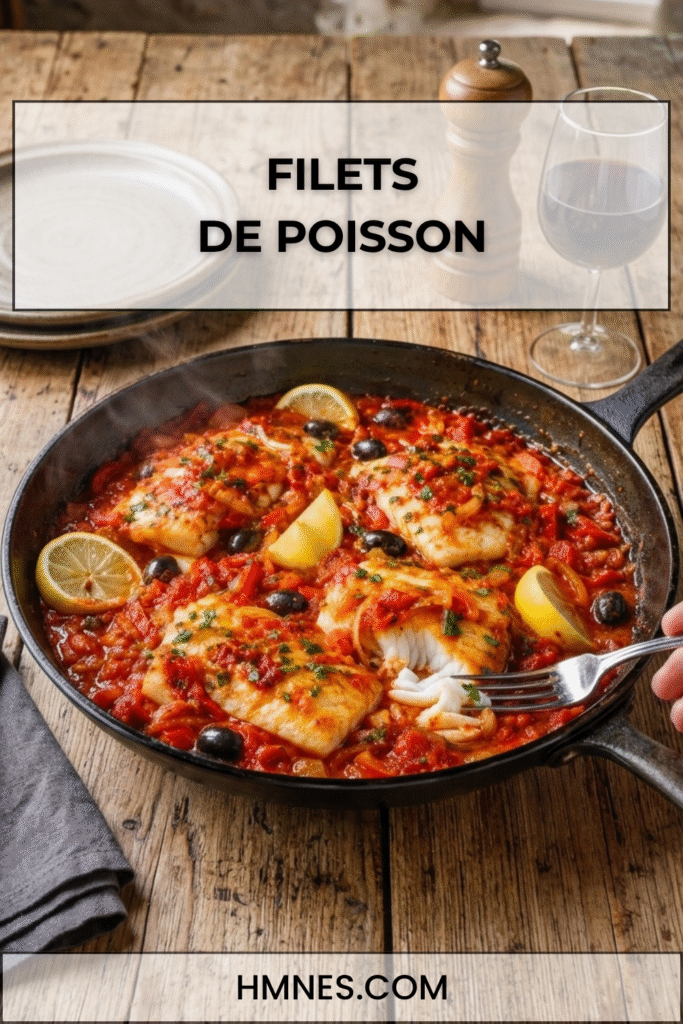 Filets de poisson blanc dans une sauce tomate aux olives