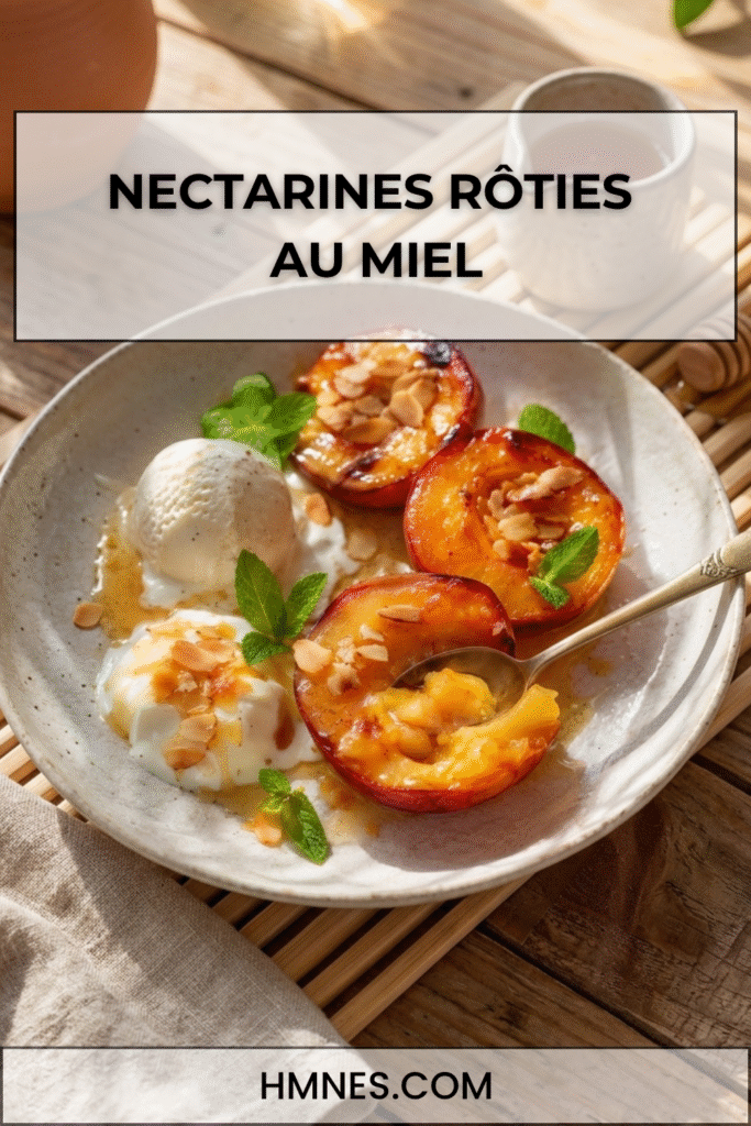 Nectarines rôties au miel avec glace à la vanille