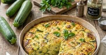 Flan courgette parmesan doré avec courgettes fondantes, parmesan râpé, herbes fraîches et texture moelleuse
