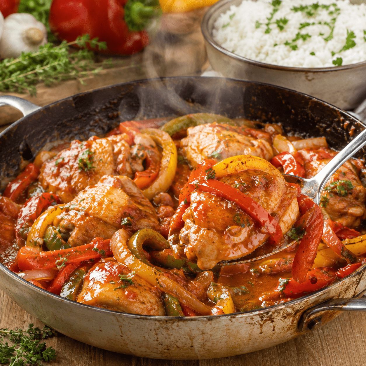 Poulet basquaise express avec poivrons et sauce tomate