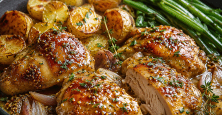 Poulet moutarde miel tendre dans une sauce crémeuse