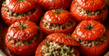 Tomates farcies au bœuf et au riz cuites au four