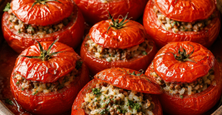 Tomates farcies au bœuf et au riz cuites au four