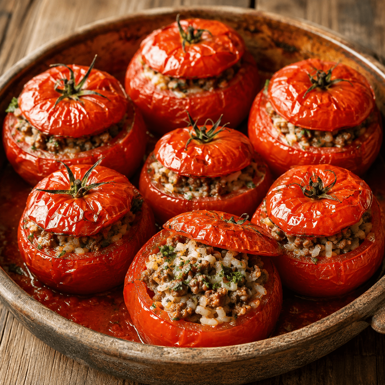 Tomates farcies au bœuf et au riz cuites au four