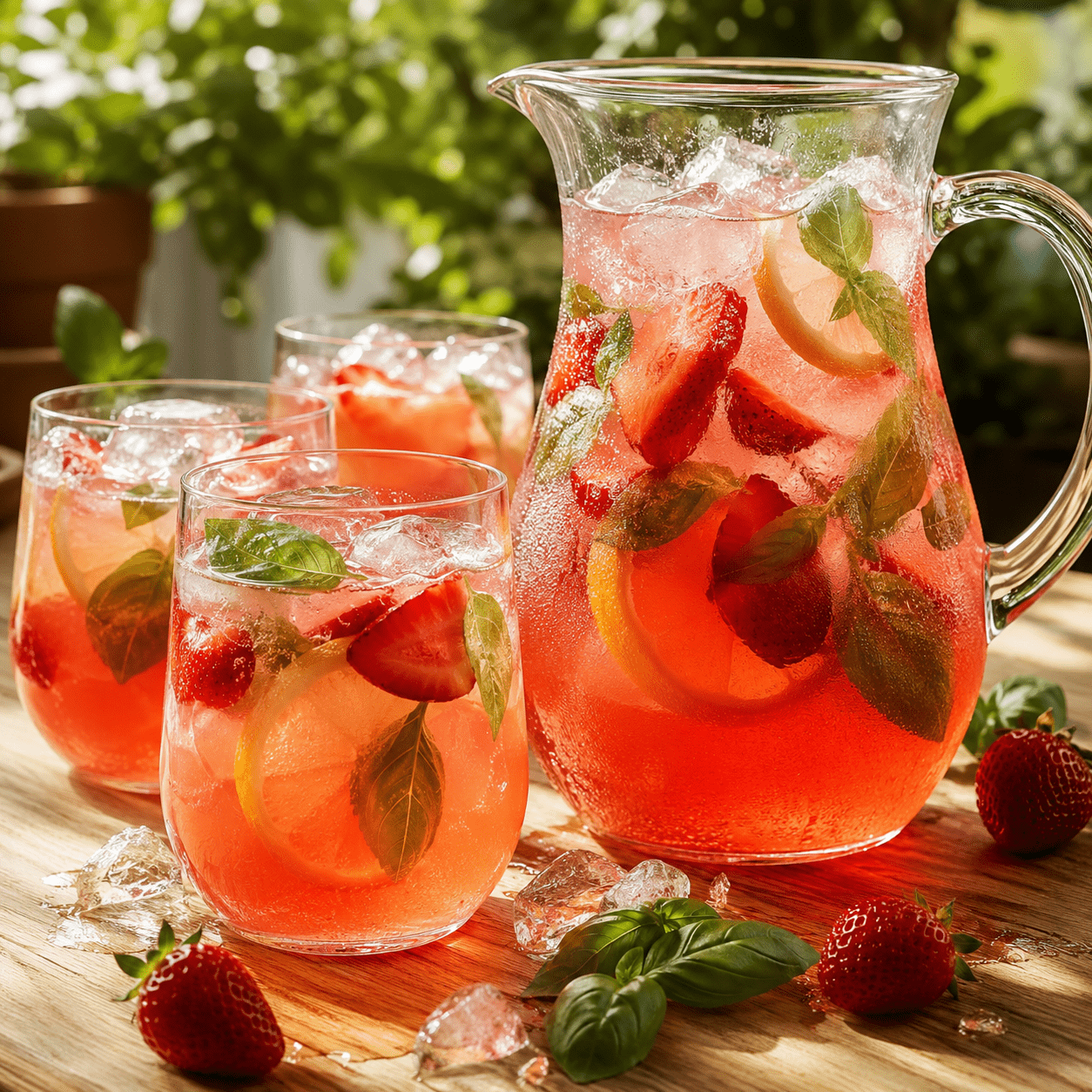 Limonade fraise basilic maison avec citron et glaçons