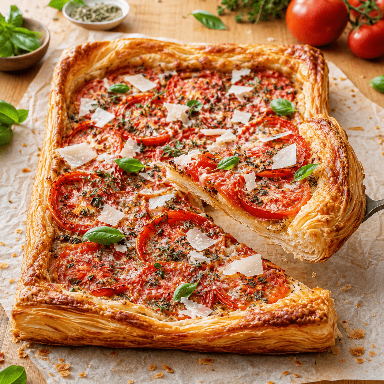 Tarte fine aux tomates rôties et au parmesan