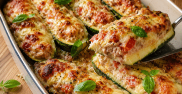 Courgettes gratinées au thon, tomate et mozzarella