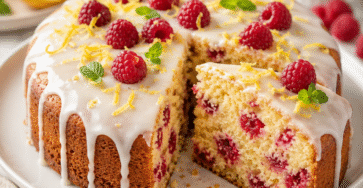 Gâteau citron framboise moelleux avec glaçage blanc