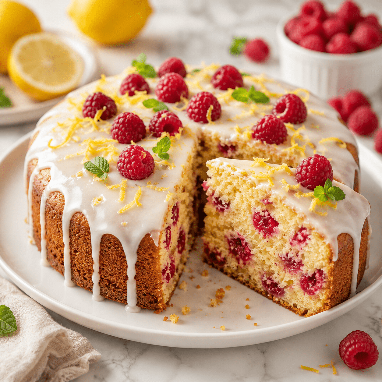 Gâteau citron framboise moelleux avec glaçage blanc