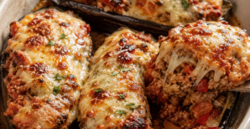 Aubergines farcies au poulet et au fromage gratiné