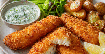 Poisson pané maison croustillant avec citron et sauce