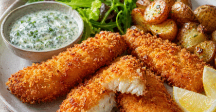 Poisson pané maison croustillant avec citron et sauce
