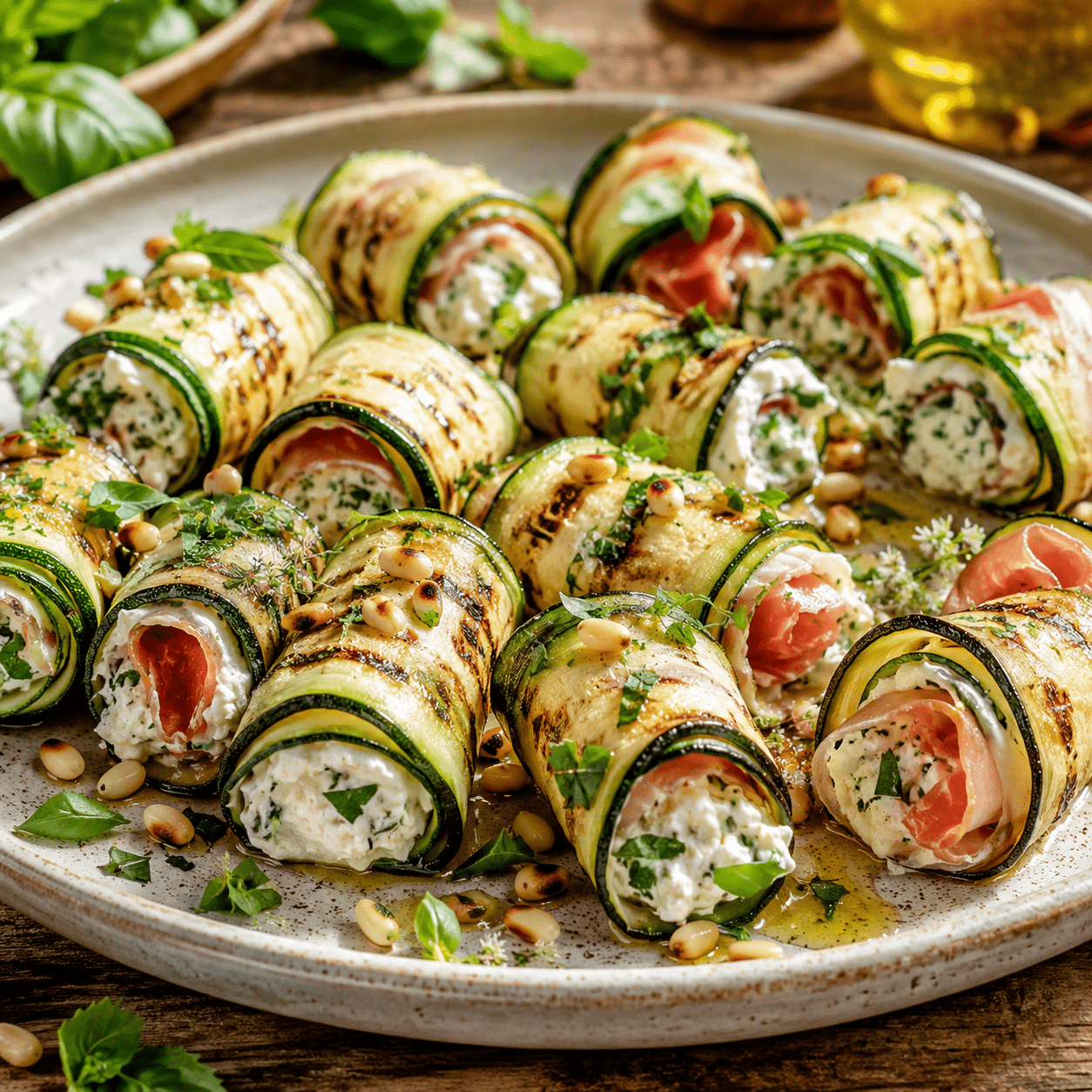 Roulés de courgettes au fromage frais et aux herbes