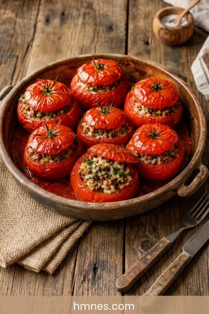 Tomates farcies au bœuf et au riz cuites au four
