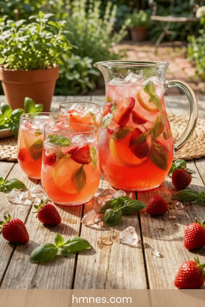 Limonade fraise basilic maison avec citron et glaçons
