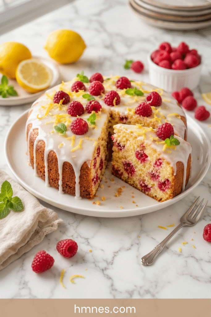 Gâteau citron framboise moelleux avec glaçage blanc