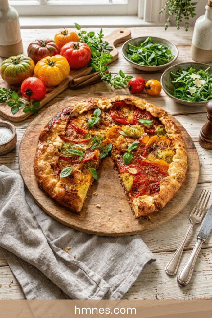 Tarte rustique aux tomates multicolores et au parmesan