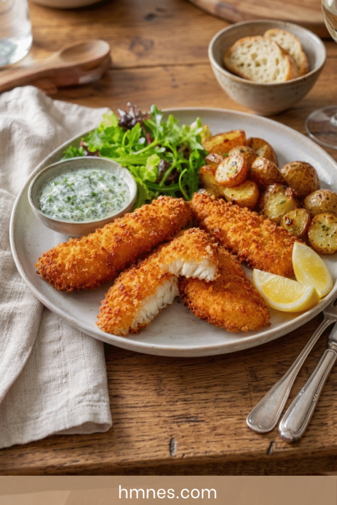 Poisson pané maison croustillant avec citron et sauce