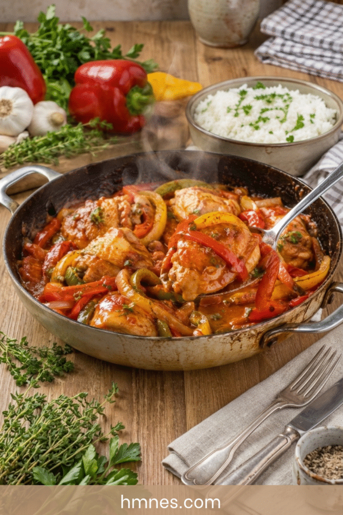 Poulet basquaise express avec poivrons et sauce tomate