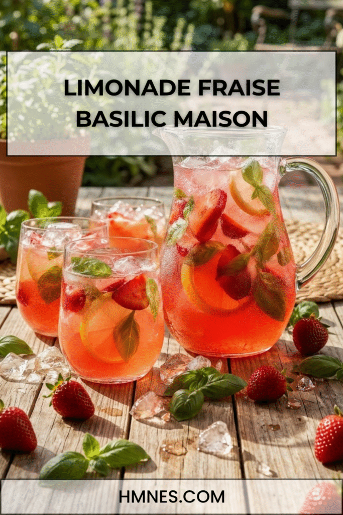 Limonade fraise basilic maison avec citron et glaçons
