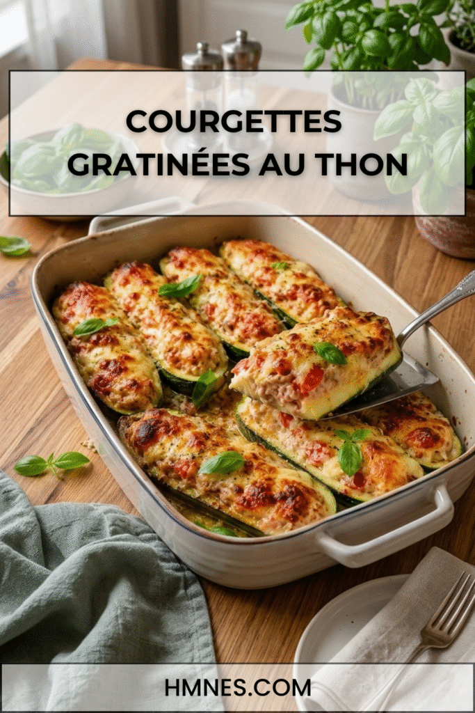 Courgettes gratinées au thon, tomate et mozzarella