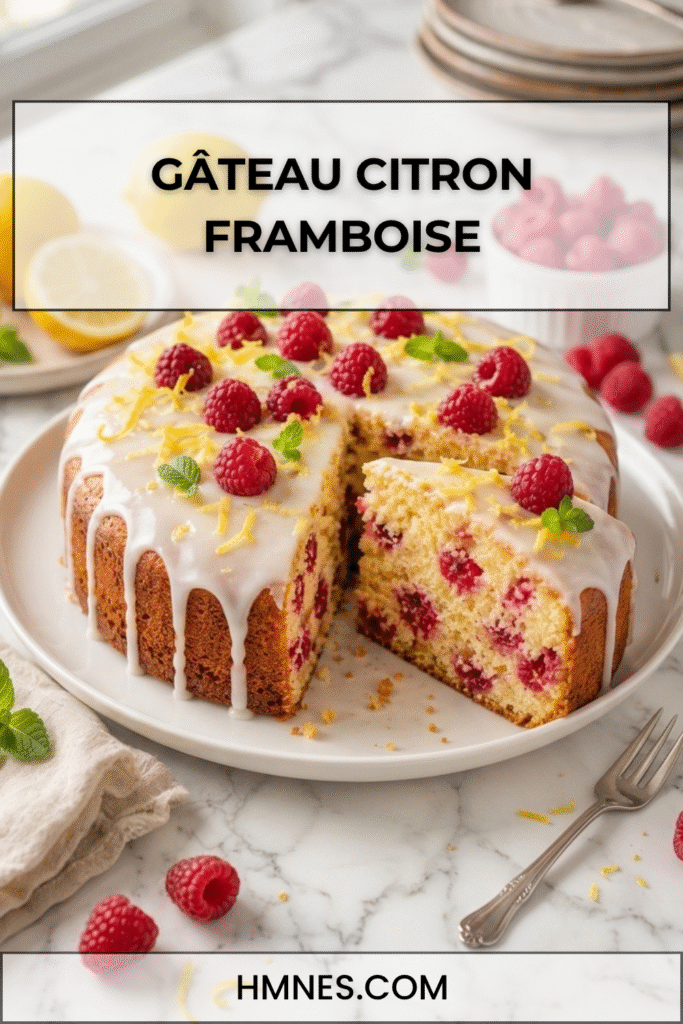 Gâteau citron framboise moelleux avec glaçage blanc