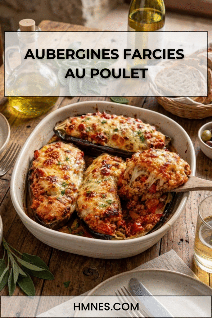Aubergines farcies au poulet et au fromage gratiné